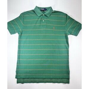 Ralph Lauren Polo‎ Shirt L Green W/ Orange & Yellow Stripes. Thrashed Vtg